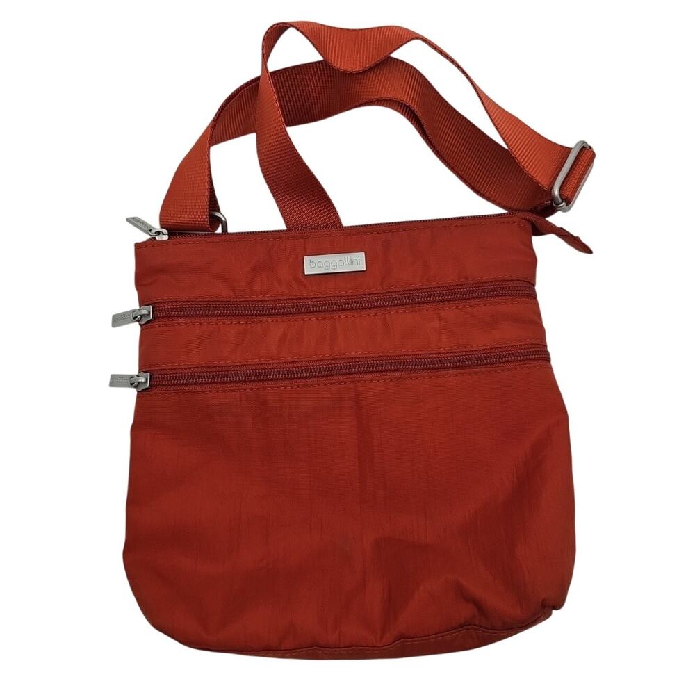 Baggallini Burnt Orange Nylon Crossbody Bag Zipper Pockets & Adj Straps CLEAN